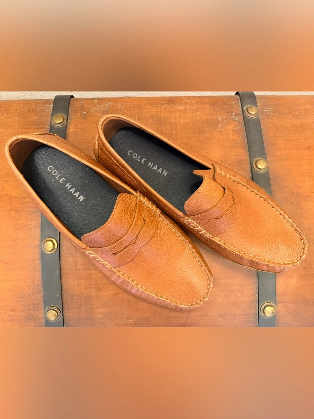 Cole Haan Cognac Leather Penny Loafers